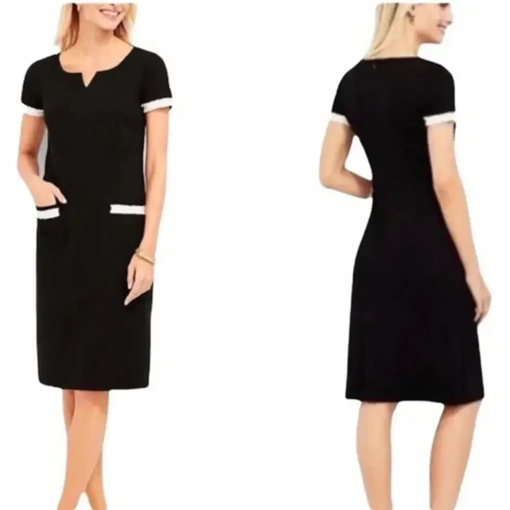 Talbots Ponte Shift Dress Fringe Pockets Black White Stretch Lined Plus Size 22W - Picture 1 of 11